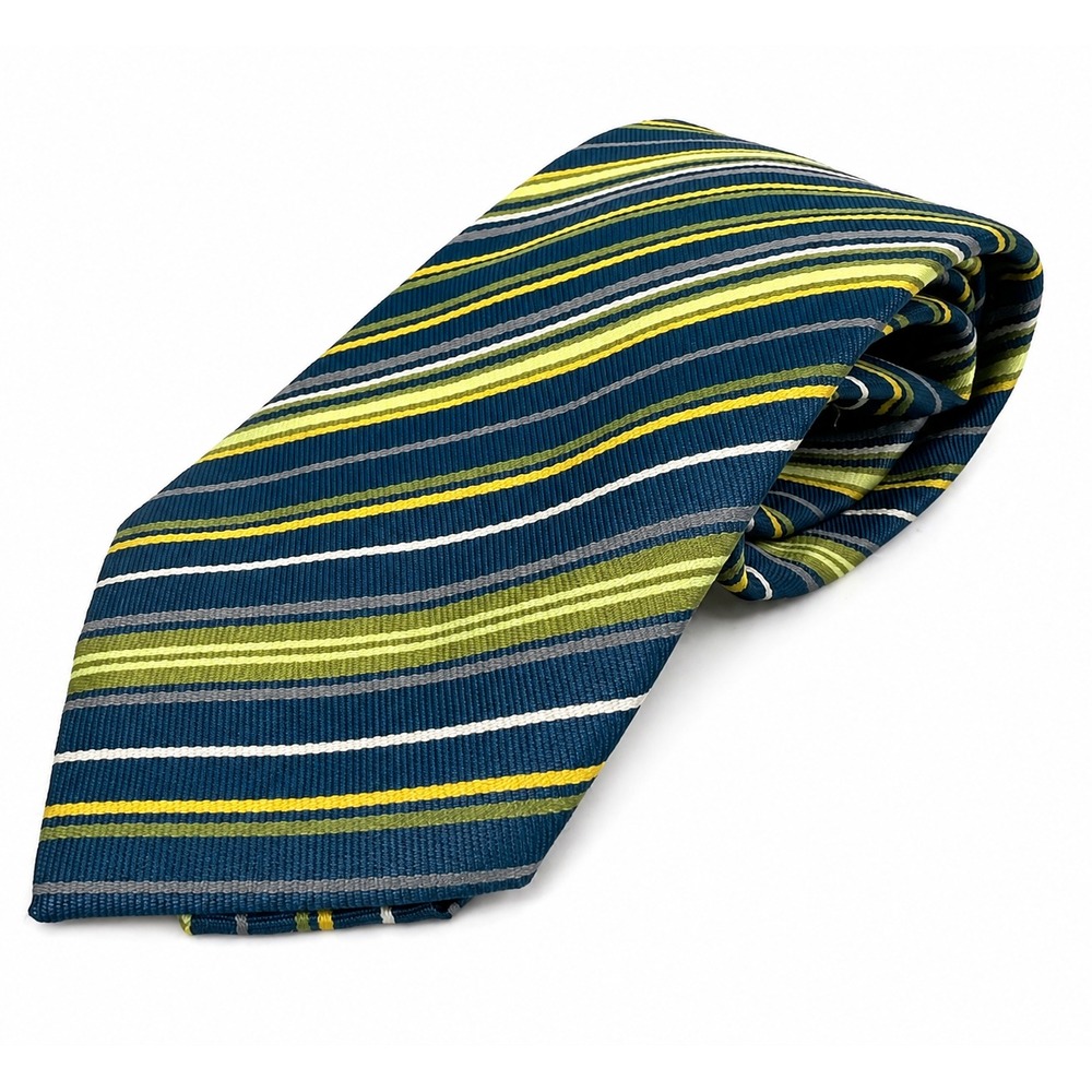 HERMÈS Paris Men's Necktie One Size Blue Retro Stripe Print 100% Silk France